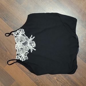 Maurice's Black Floral Lace Neck Tank Top Blouse Sz 0